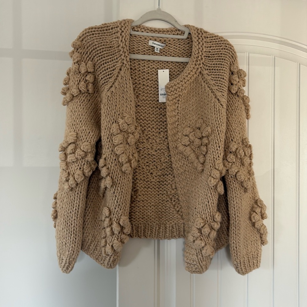 Francesca’s Cardigan; New w tags; tan in color